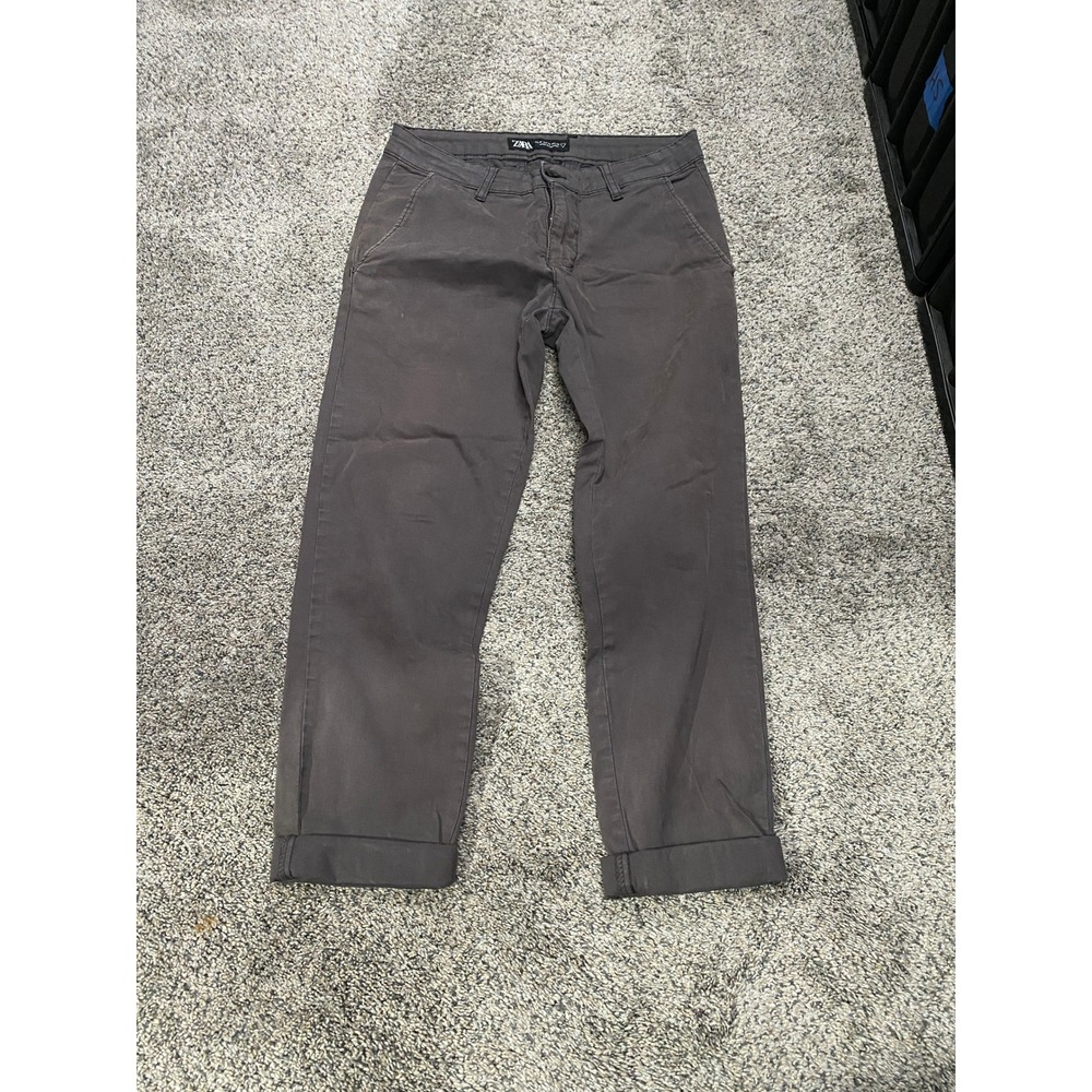 Zara Chino Pants Gray Straight Leg Cotton Blend Size 30